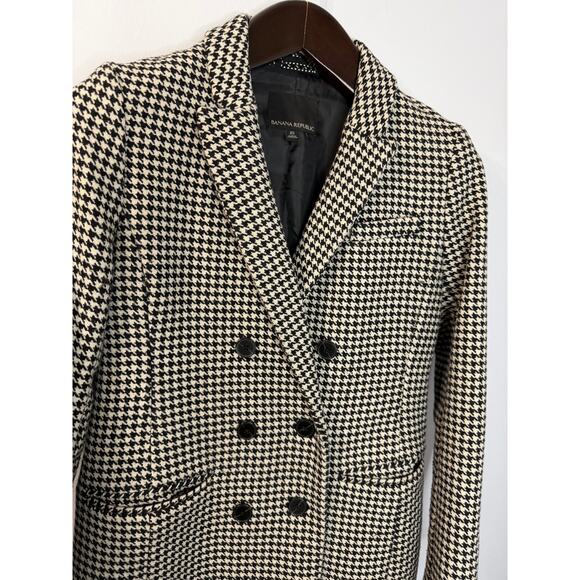 Banana Republic Double Breasted Houndstooth Coat Jacket Classic Black Cream XS - Picture 6 of 12